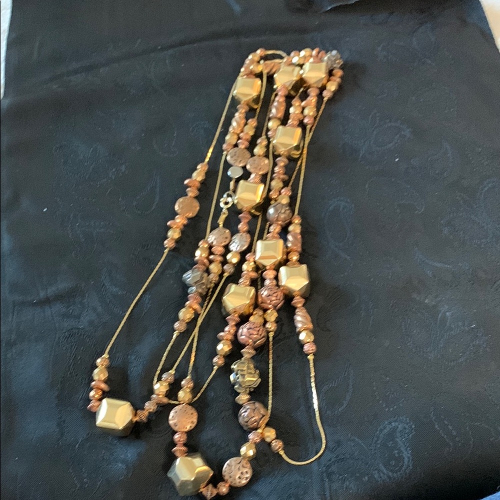 90 Inch Dabby Reid Elegant Gold and Antiqued Gold Beaded Necklace